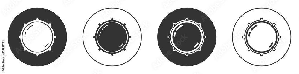 Black Dial knob level technology settings icon isolated on white background. Volume button, sound control, analog regulator. Circle button. Vector.