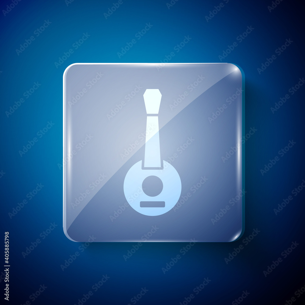 White Banjo icon isolated on blue background. Musical instrument. Square glass panels. Vector. White Banjo icon isolated on blue background. Musical instrument. Square glass panels. Vector.
