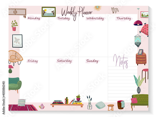 Stay at home. Set of stylish scandinavian apartment design elements for self-isolation during quarantine and other use. Flat vector cartoon illustration isolated on white background