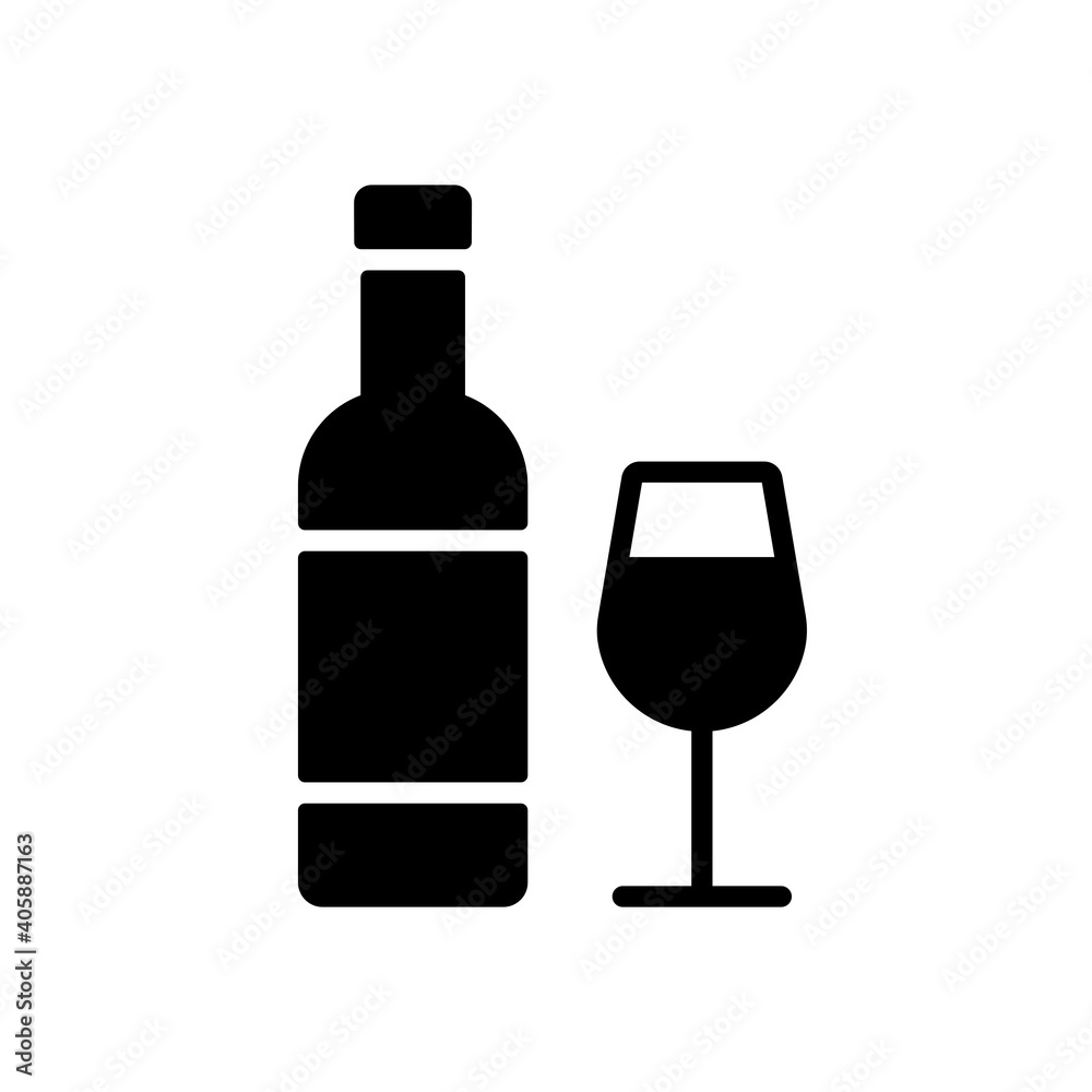 Wine bottle and glasses vector glyph icon Wine bottle and glasses vector glyph icon