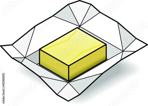 An unwrapped block of butter.