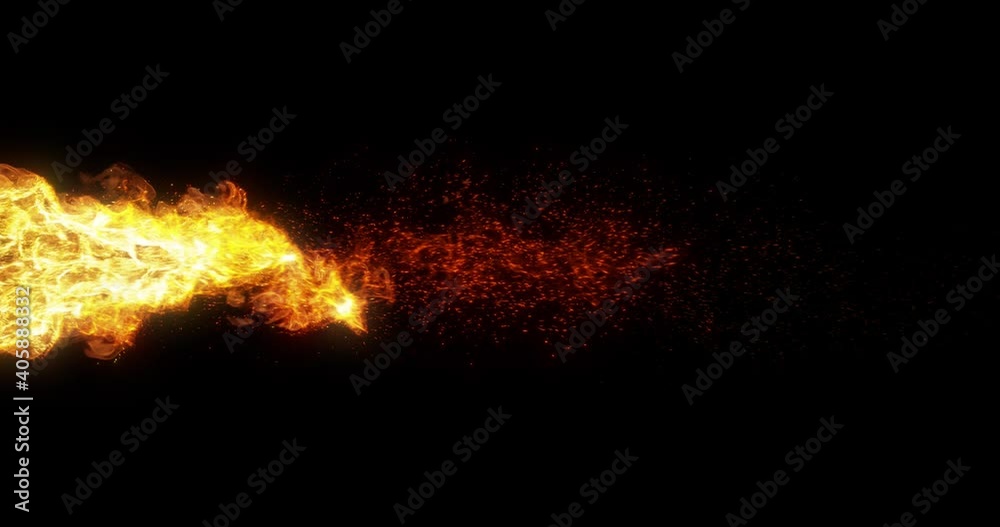Pillar of fire. column of flames and ember. 3D render, 4K loop