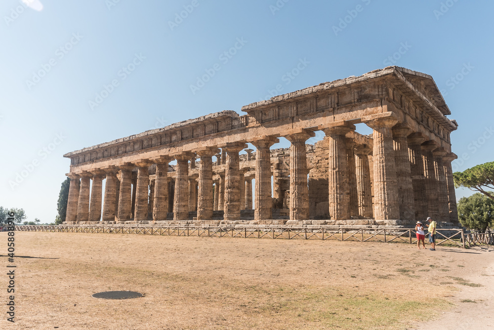 View of the Temple of Hera II in Paestum, Italy.