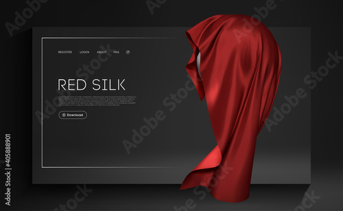 Mesh Red Silk on sphere realistic cover design. Red Fashion Background. Realistic 3d object Vector Illustration EPS 10..