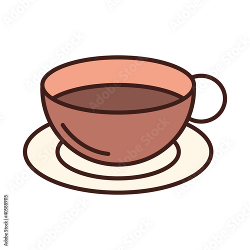breakfast coffee cup on saucer line and fill style