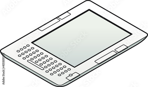 A white ebook reader with a keyboard.