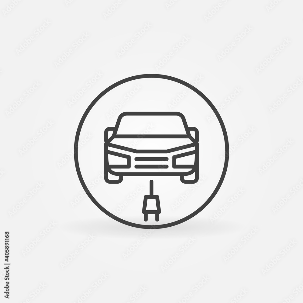 Electric Car with Plug linear vector concept round icon. Front view Electric Car with Plug linear vector concept round icon. Front view