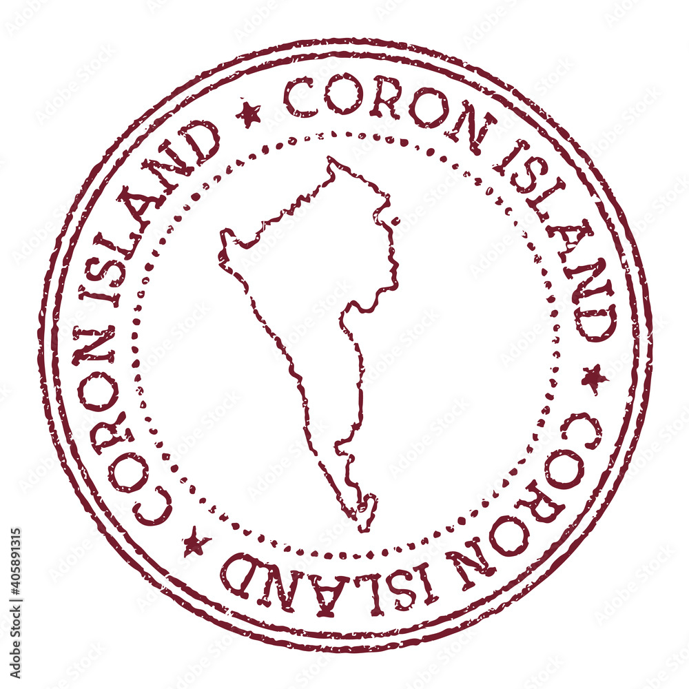 Coron Island round rubber stamp with island map. Vintage red passport stamp with circular text and stars, vector illustration. Coron Island round rubber stamp with island map. Vintage red passport stamp with circular text and stars, vector illustration.