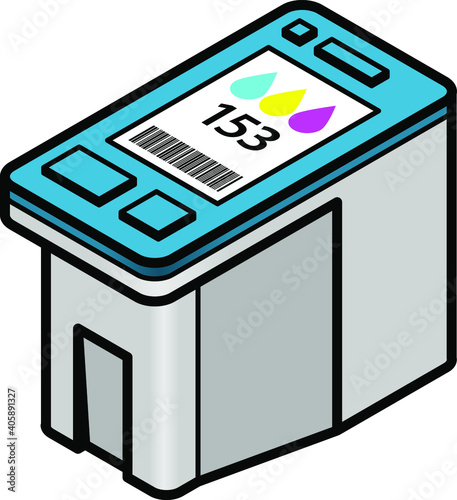 A large-capacity inkjet printer cartridge with cyan, yellow, magenta colour ink.
