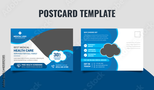 Health care, dental care medical postcard template