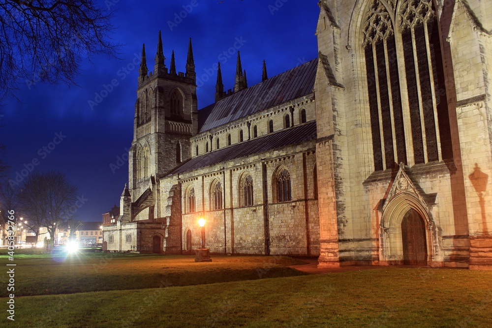 Selby Abbey, Yorkshire, by night.