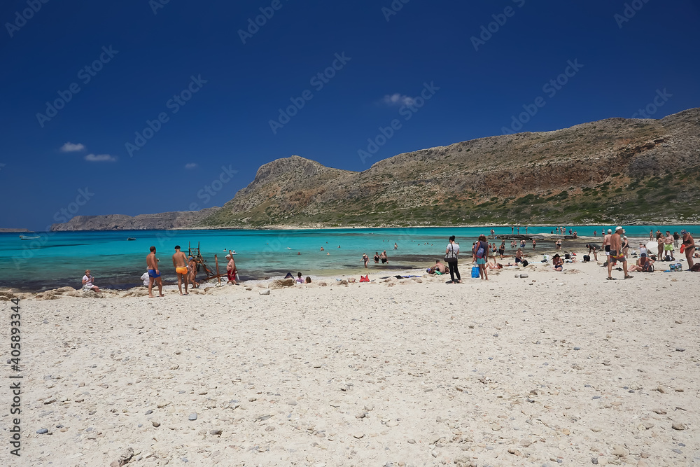 The people on the beach of Balos, the Crete island.