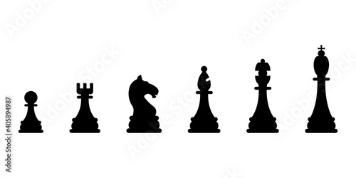 Silhouettes of chess figures. Chessmen isolated on a white. Popular board game. Vector illustration