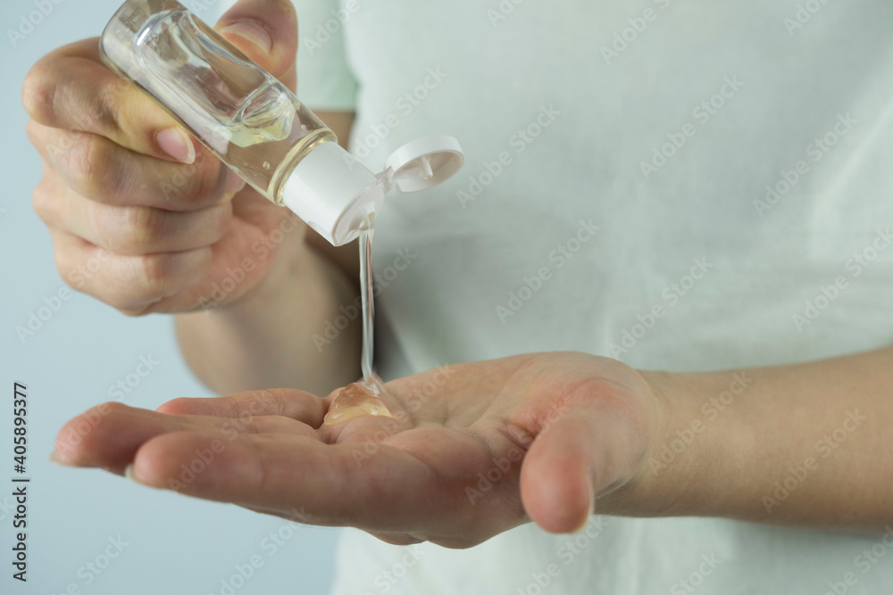 Personal Hygiene Liquid Gel Soap Hand Sanitizer Pouring from Bottle