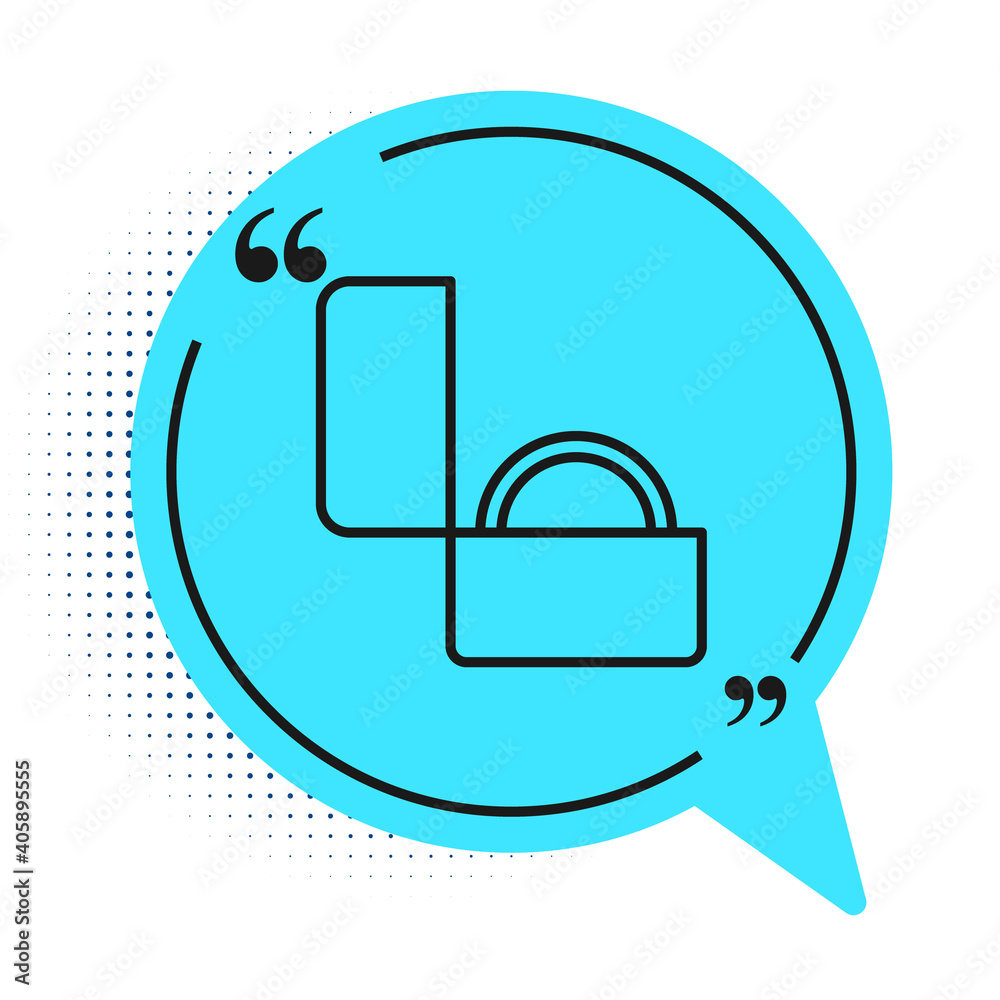 Black line Diamond engagement ring icon isolated on white background. Blue speech bubble symbol. Vector. Black line Diamond engagement ring icon isolated on white background. Blue speech bubble symbol. Vector.
