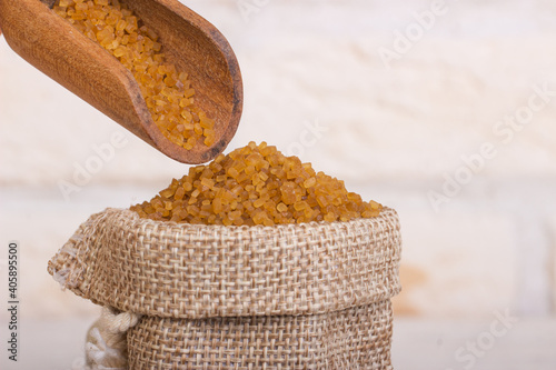 In a bag poured cane brown sugar