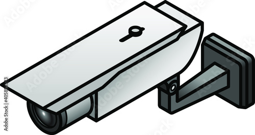 A wall-mounted security/surveillance camera.