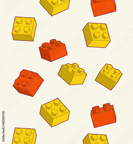 Simple pattern of building block, bricks for children. Vector isometric illustration. Colored bricks isolated on white background.