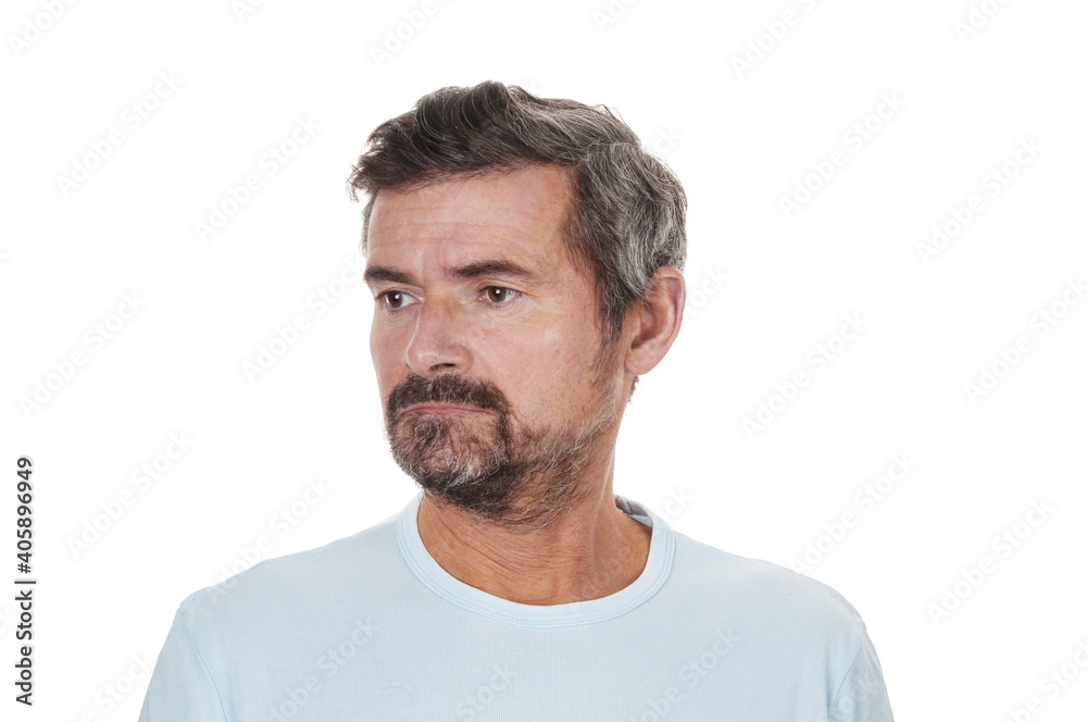 Portrait of pensive senior man with beard on white background Portrait of pensive senior man with beard on white background