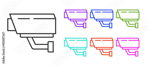 Black line Security camera icon isolated on white background. Set icons colorful. Vector.