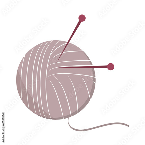knitting wool and needles cartoon hygge style