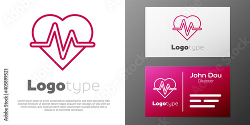 Logotype line Heart rate icon isolated on white background. Heartbeat sign. Heart pulse icon. Cardiogram icon. Logo design template element. Vector.