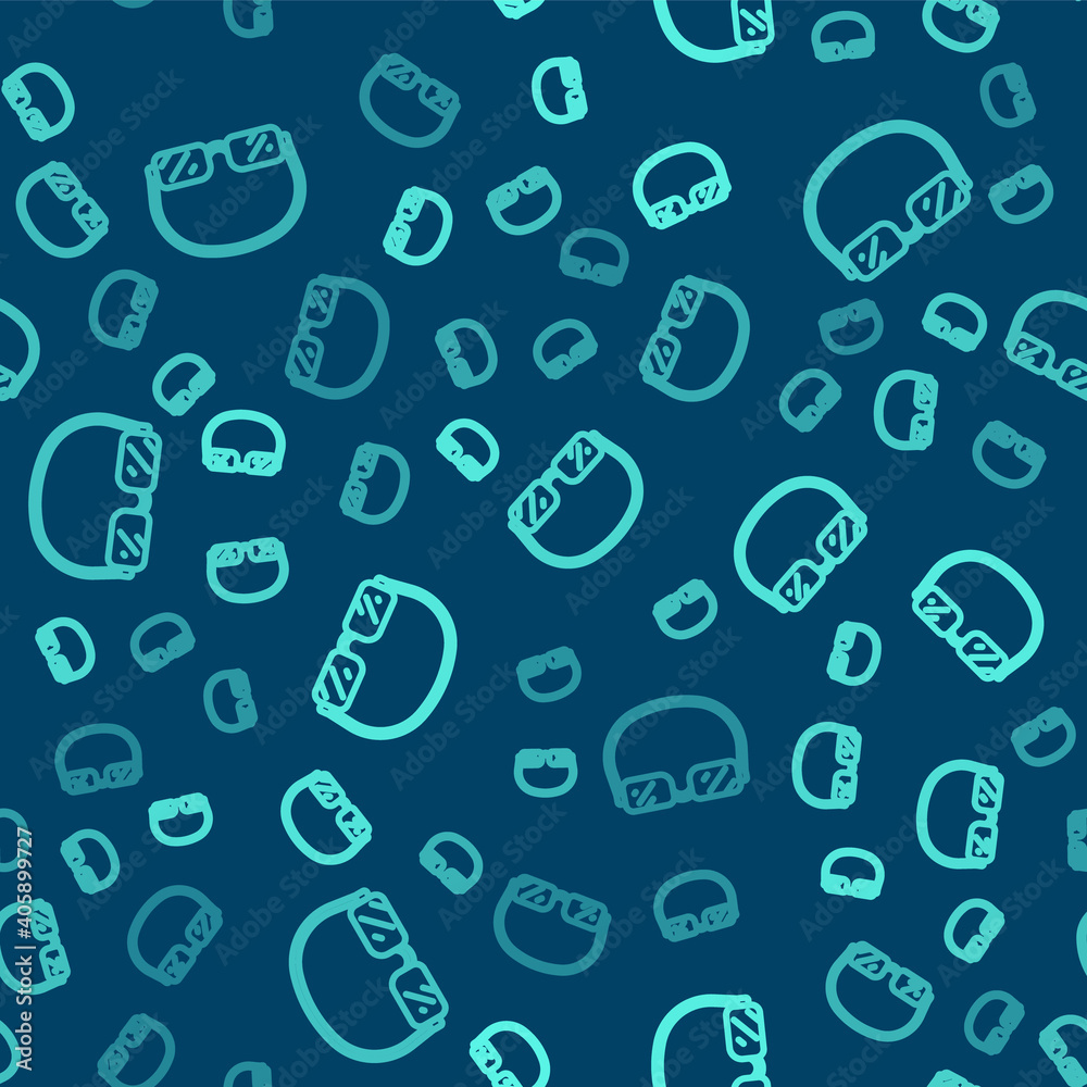Green line Eyeglasses icon isolated seamless pattern on blue background. Vector. Green line Eyeglasses icon isolated seamless pattern on blue background. Vector.