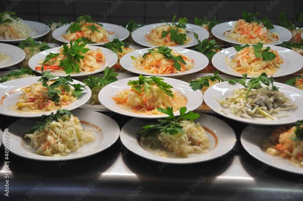 vegetable salads in the dining room