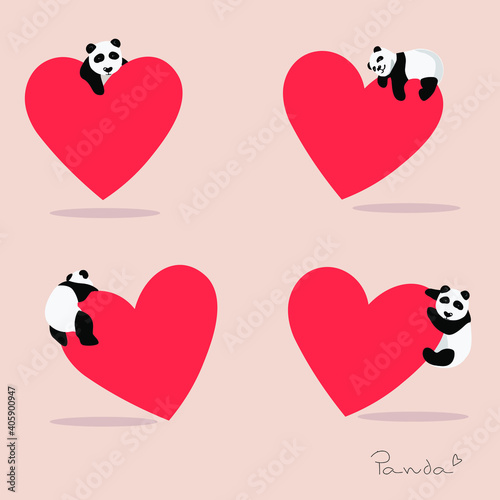 Cute Pandas with heart Love Vector Icon Illustration Cartoon Character Animal Icon Concept Flat Cartoon Style for Web Landing Page Banner Flyer Sticker Card