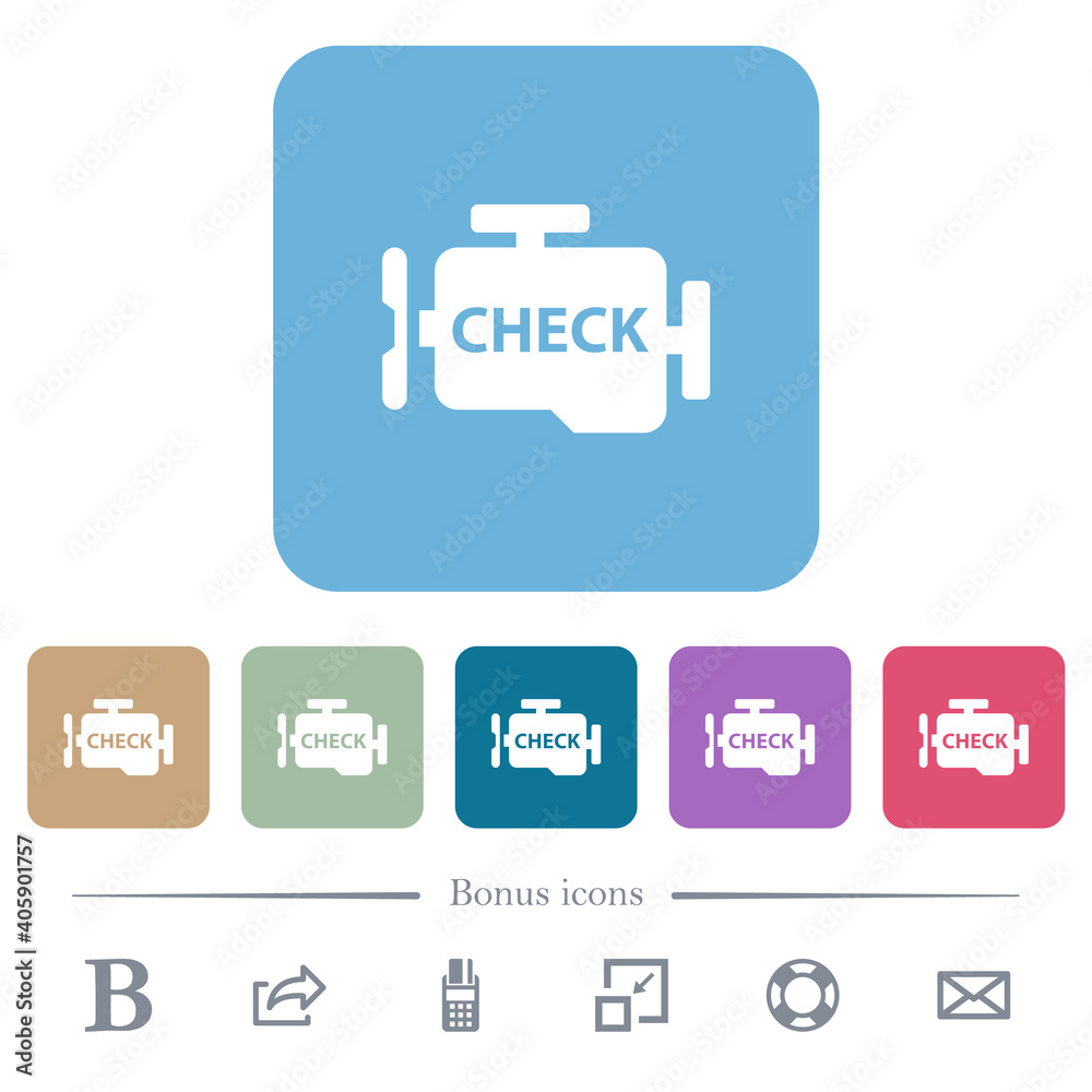 Check engine flat icons on color rounded square backgrounds Check engine flat icons on color rounded square backgrounds