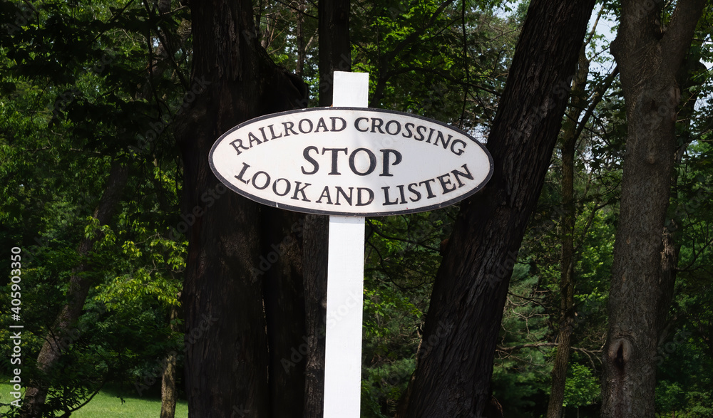 Rail Road Stop Sign of Stop Look and Listen