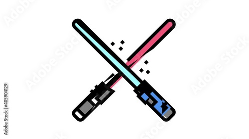 crossed light swords fight animated color icon. wars geek sign. isolated on white background