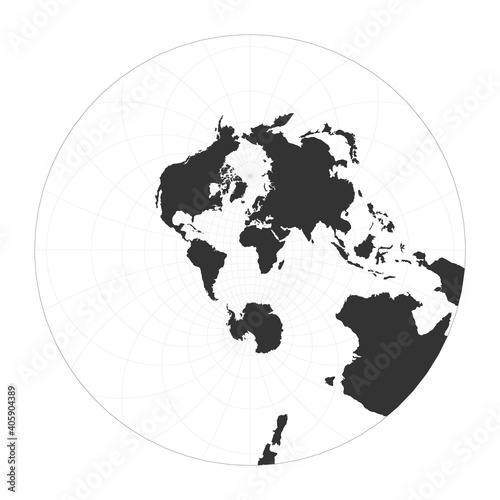 Map of The World. Stereographic. Globe with latitude and longitude net. World map on meridians and parallels background. Vector illustration.