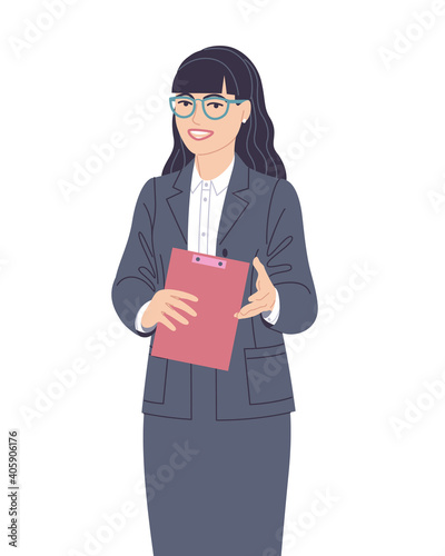 Speaking Business Woman Vector Flat Illustration