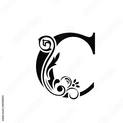 letter C. flower  letters. Vintage ornament initial Alphabet. Logo vector  