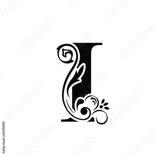 letter I. flower  letters. Vintage ornament initial Alphabet. Logo vector 
