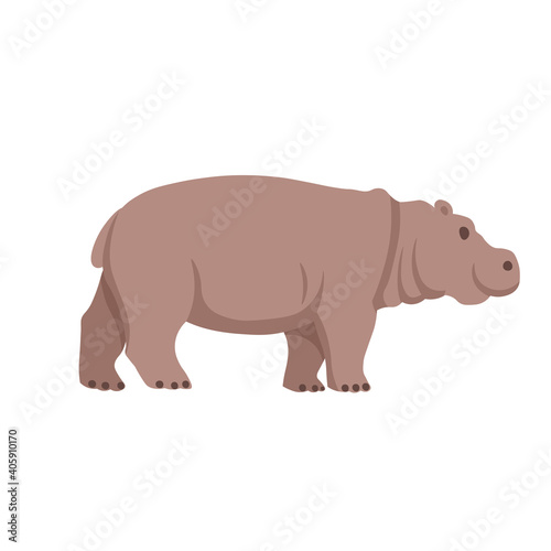 Cartoon hippo on a white background.Flat cartoon illustration for kids. © NADEZHDA