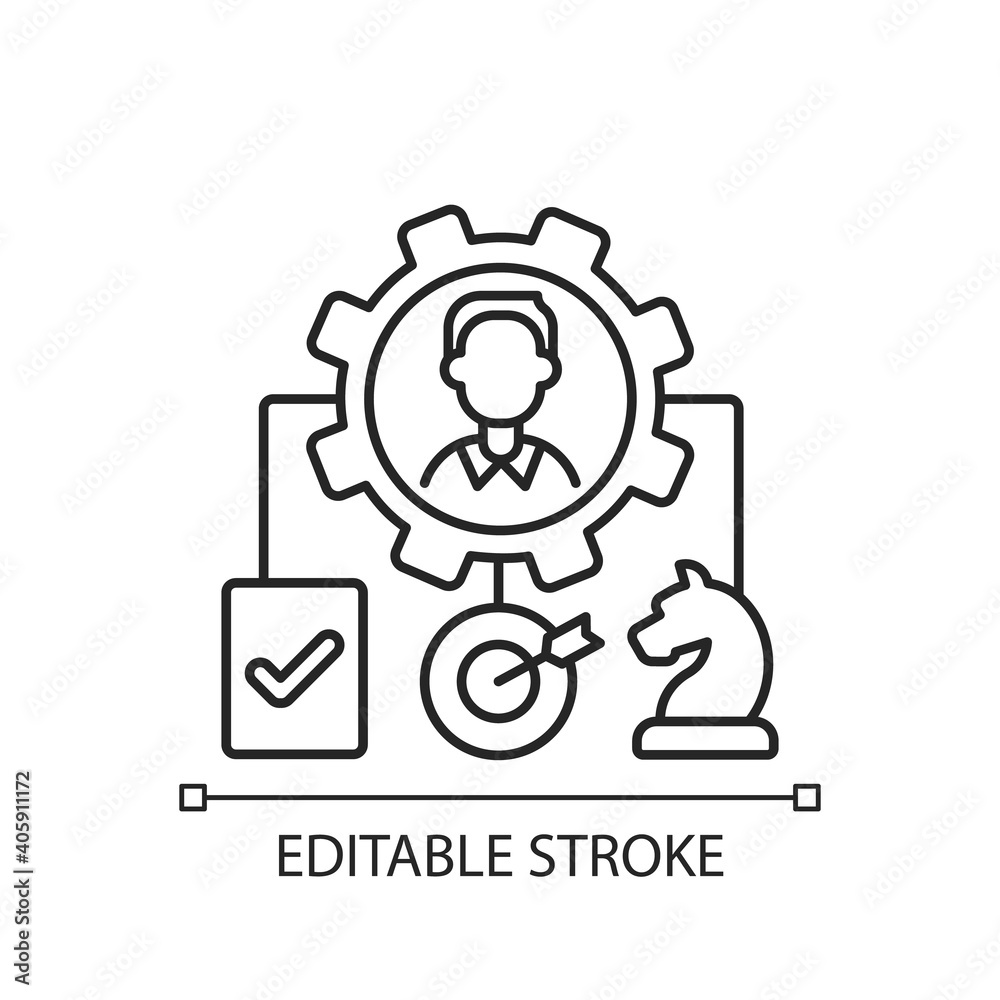 Operations management linear icon. Maximizing organization profit. Production process control. Thin line customizable illustration. Contour symbol. Vector isolated outline drawing. Editable stroke Operations management linear icon. Maximizing organization profit. Production process control. Thin line customizable illustration. Contour symbol. Vector isolated outline drawing. Editable stroke