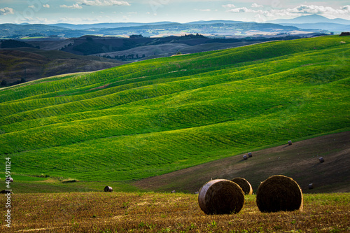 Tipico paesaggio collinare Toscano primaverile in giornata soleggiata