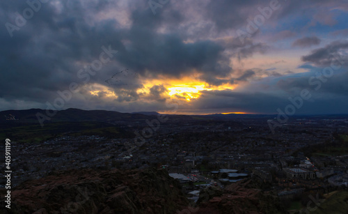 Epic sunset view from Arthur's Seat mountain.