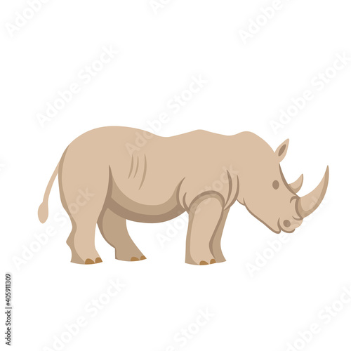 Cartoon rhinoceros on a white background.Flat cartoon illustration for kids. © NADEZHDA