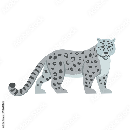 Cartoon Snow Leopard on a white background.Flat cartoon illustration for kids.