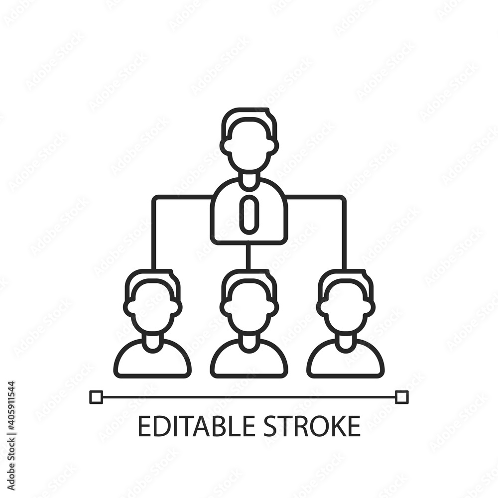 Traditional company structure linear icon. Hierarchy in business. Traditional organization. Thin line customizable illustration. Contour symbol. Vector isolated outline drawing. Editable stroke Traditional company structure linear icon. Hierarchy in business. Traditional organization. Thin line customizable illustration. Contour symbol. Vector isolated outline drawing. Editable stroke