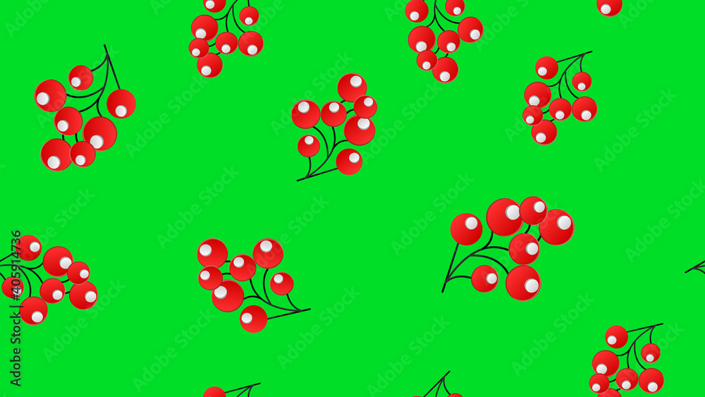 Seamless Pattern Holly, Ilex Branch With Berry And Leaves On White Background. Design Holiday