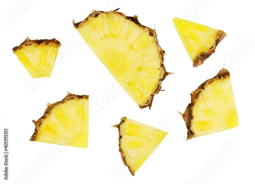 Pineapple slice with leaves isolated on white background