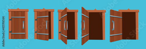 Cartoon vector illustration of the open and closed doors.