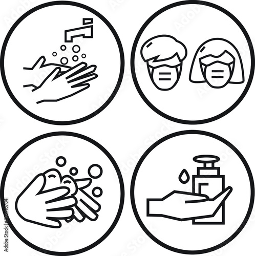 Coronavirus disease Covid-19 flu virus protection icons set