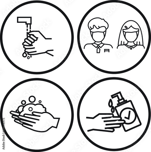 Coronavirus Virus Prevention medical mask hand wash alcohol Line Icon