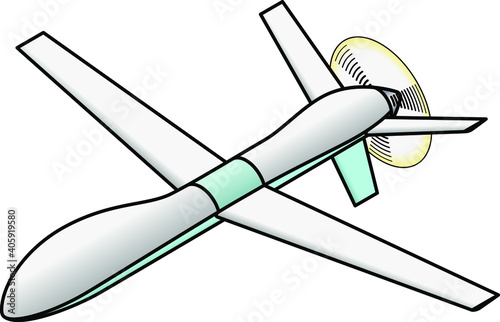 A remotely operated propeller-driven military surveillance drone.