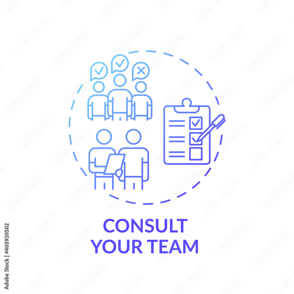 Consulting team concept icon. Interaction with team members idea thin line illustration. Regular open meetings. Promoting positive group morale. Vector isolated outline RGB color drawing